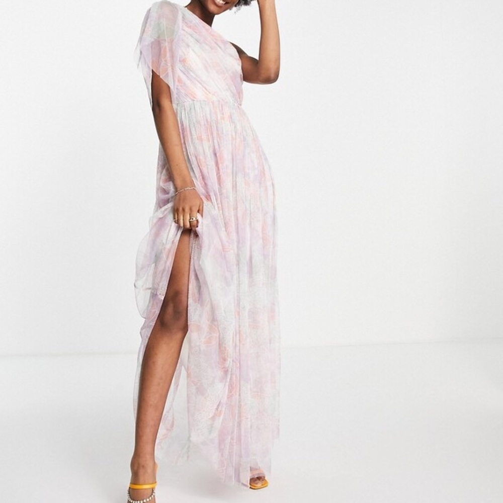 Anaya With Love ASOS Tulle One Shoulder Maxi Dress in Floral Print Size US 2 NWT